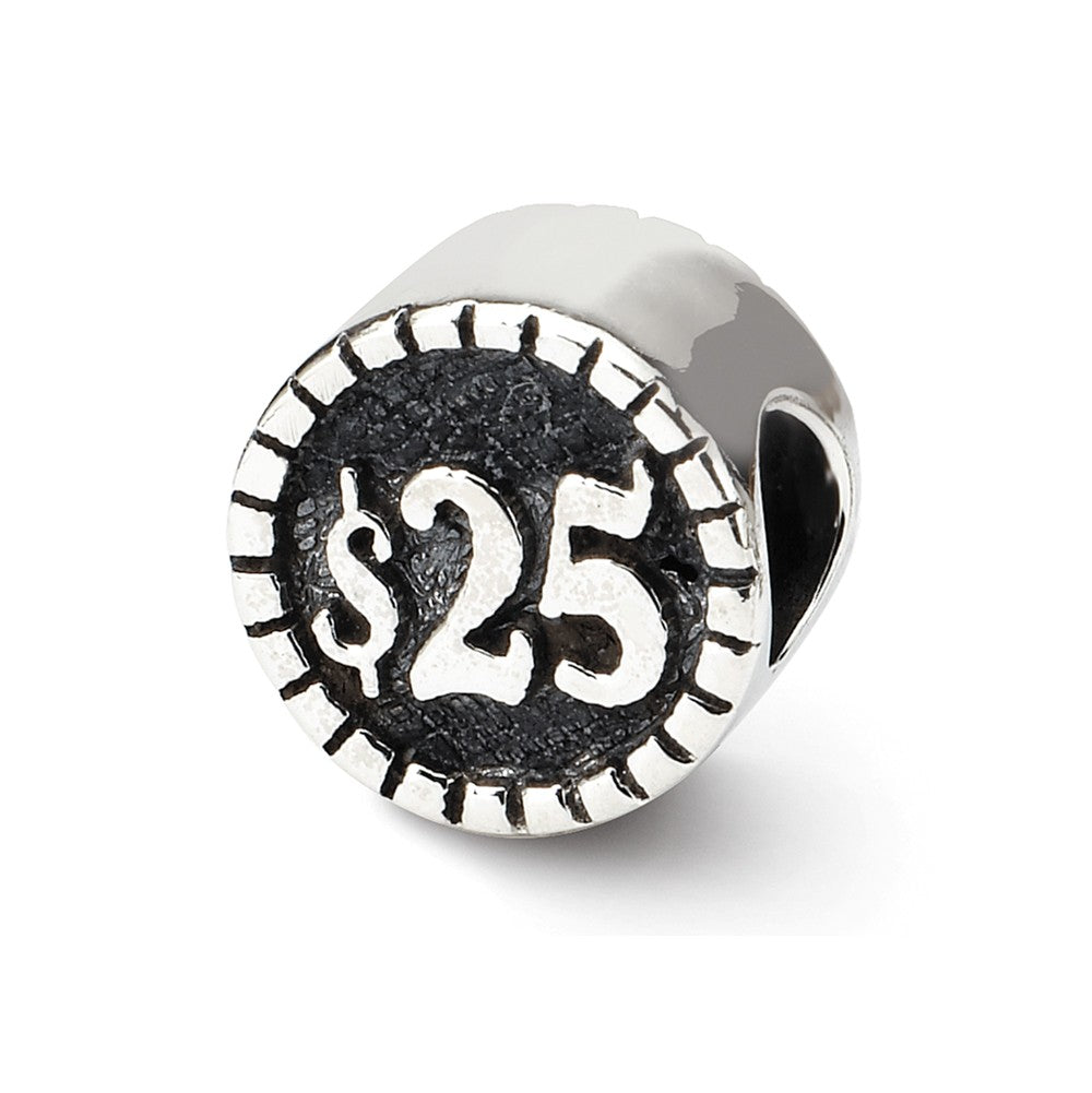 Sterling Silver Double sided, Vegas Chip Bead Charm, Item B9474 by The Black Bow Jewelry Co.