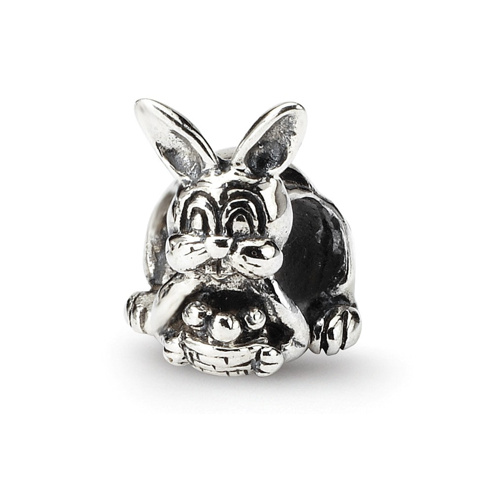 Sterling Silver Easter Bunny with Basket Bead Charm, Item B9475 by The Black Bow Jewelry Co.