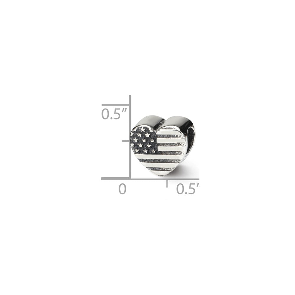 Alternate view of the Sterling Silver US Flag Heart Bead Charm by The Black Bow Jewelry Co.