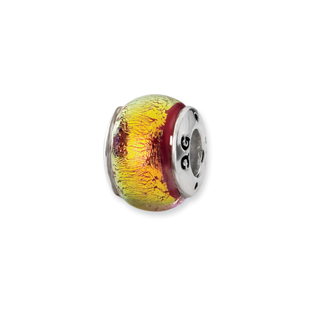 Orange Dichroic Glass Sterling Silver Bead Charm, Item B9484 by The Black Bow Jewelry Co.