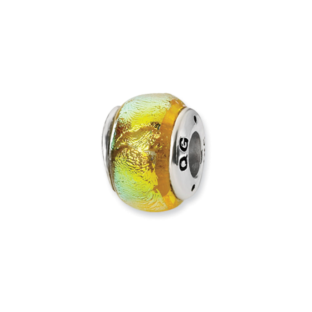 Dichroic Glass and Sterling Silver Yellow Bead Charm, 13mm, Item B9485 by The Black Bow Jewelry Co.