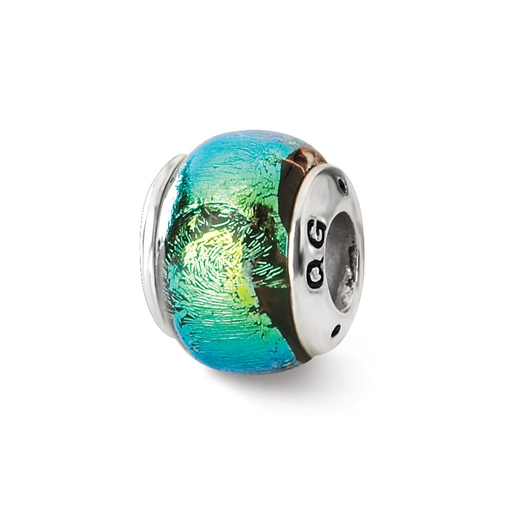 Blue &amp; Green Dichroic Glass Sterling Silver Bead Charm, Item B9486 by The Black Bow Jewelry Co.