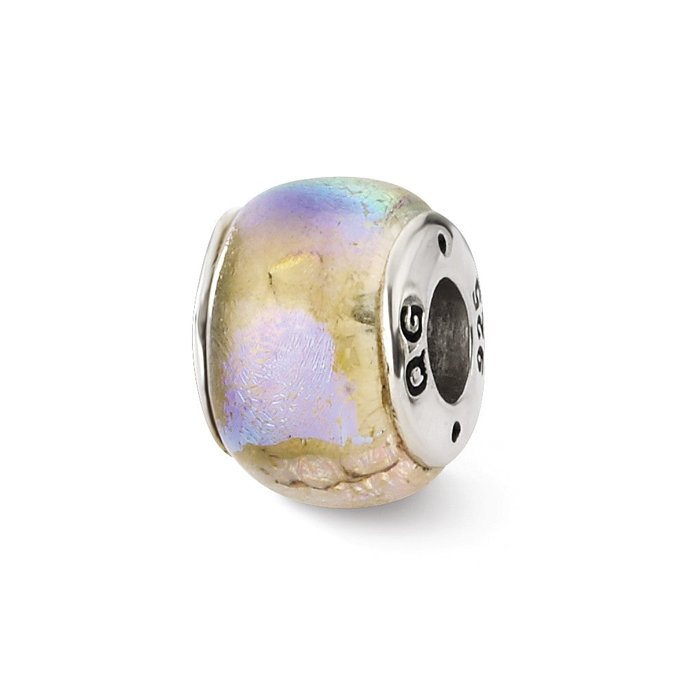Rainbow Dichroic Glass Sterling Silver Bead Charm, Item B9494 by The Black Bow Jewelry Co.