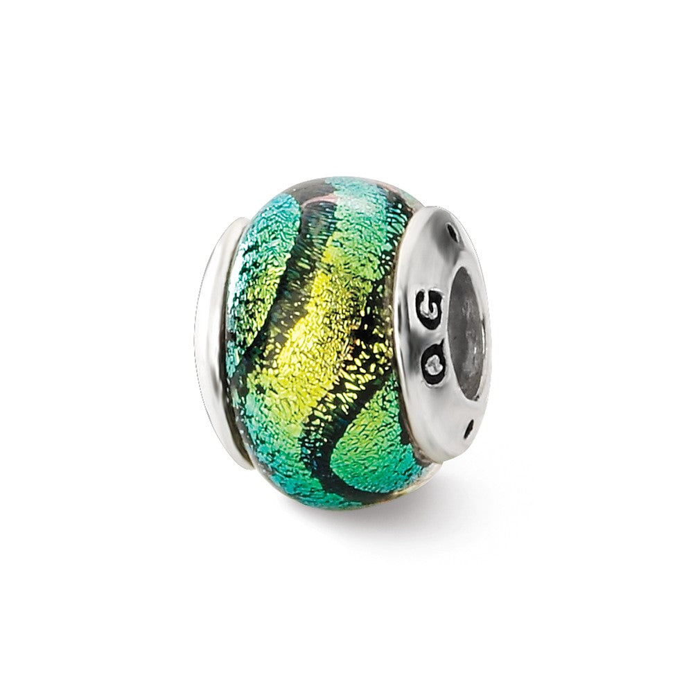 Green Dichroic Glass Sterling Silver Bead Charm, Item B9496 by The Black Bow Jewelry Co.