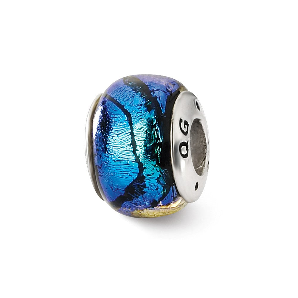 Blue Dichroic Glass Sterling Silver Bead Charm, Item B9497 by The Black Bow Jewelry Co.