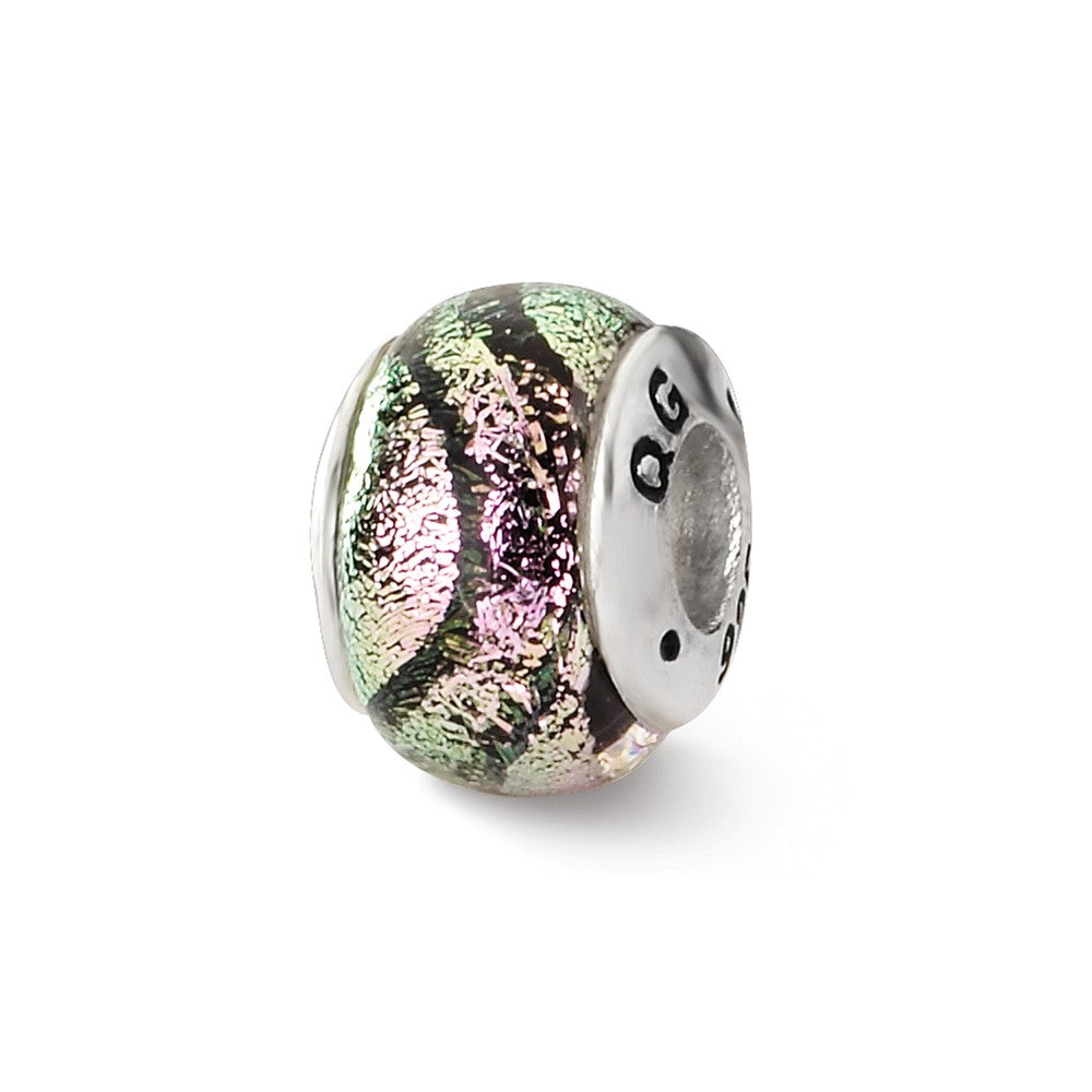 Pink Dichroic Glass Sterling Silver Bead Charm, Item B9498 by The Black Bow Jewelry Co.
