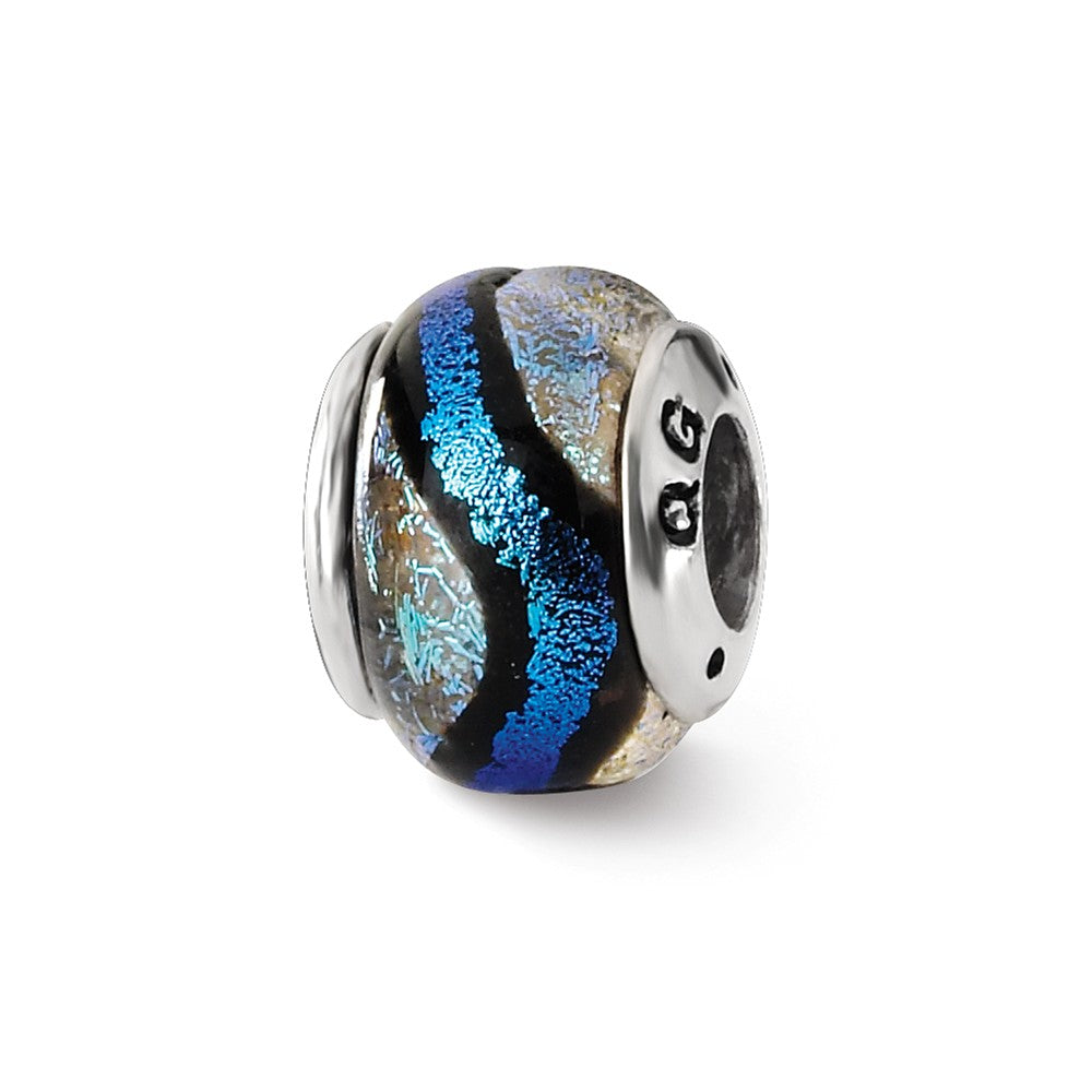 Blue Colored Dichroic Glass Sterling Silver Bead Charm, Item B9503 by The Black Bow Jewelry Co.