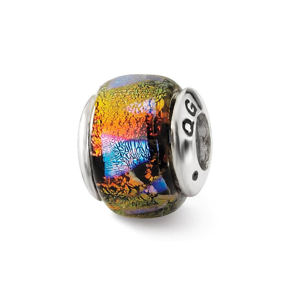 Orange Hued Dichroic Glass Sterling Silver Bead Charm, Item B9511 by The Black Bow Jewelry Co.