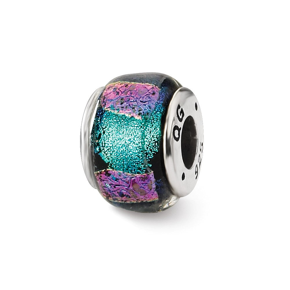 Blue and Purple Dichroic Glass Sterling Silver Bead Charm, Item B9514 by The Black Bow Jewelry Co.