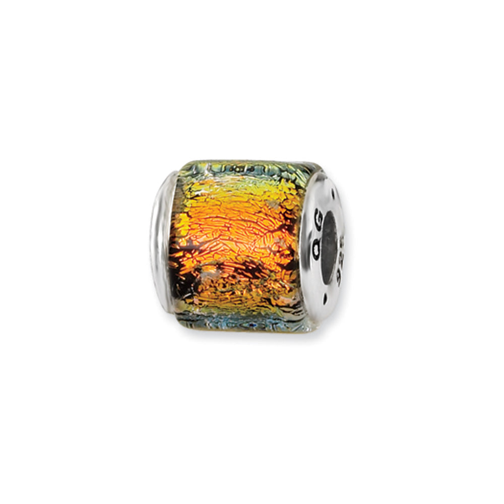 Orange Dichroic Glass &amp; Sterling Silver Bead Charm, 13mm, Item B9523 by The Black Bow Jewelry Co.