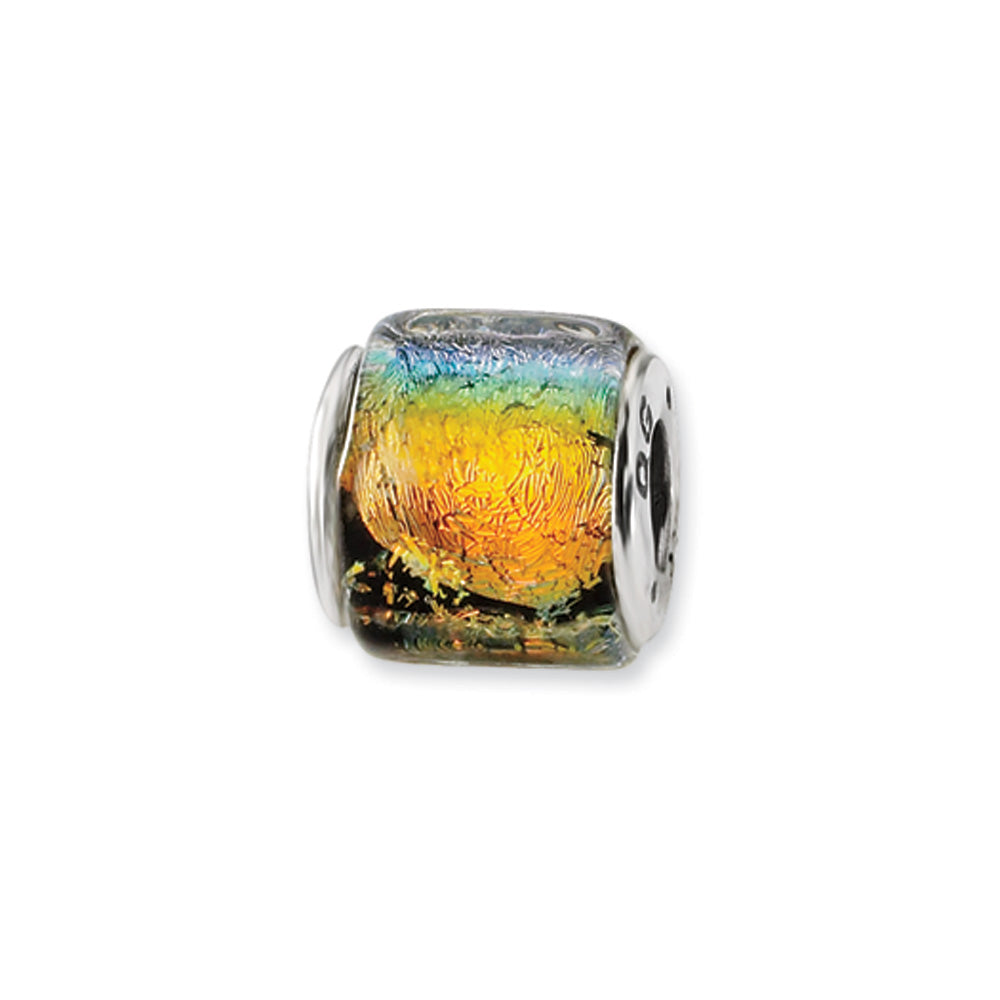 Sterling Silver Rainbow Dichroic Glass Bead Charm, Item B9527 by The Black Bow Jewelry Co.