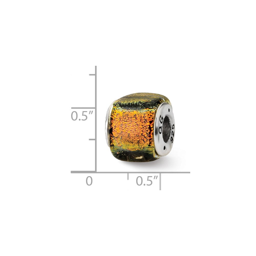 Alternate view of the Square Orange Dichroic Glass Sterling Silver Bead Charm by The Black Bow Jewelry Co.