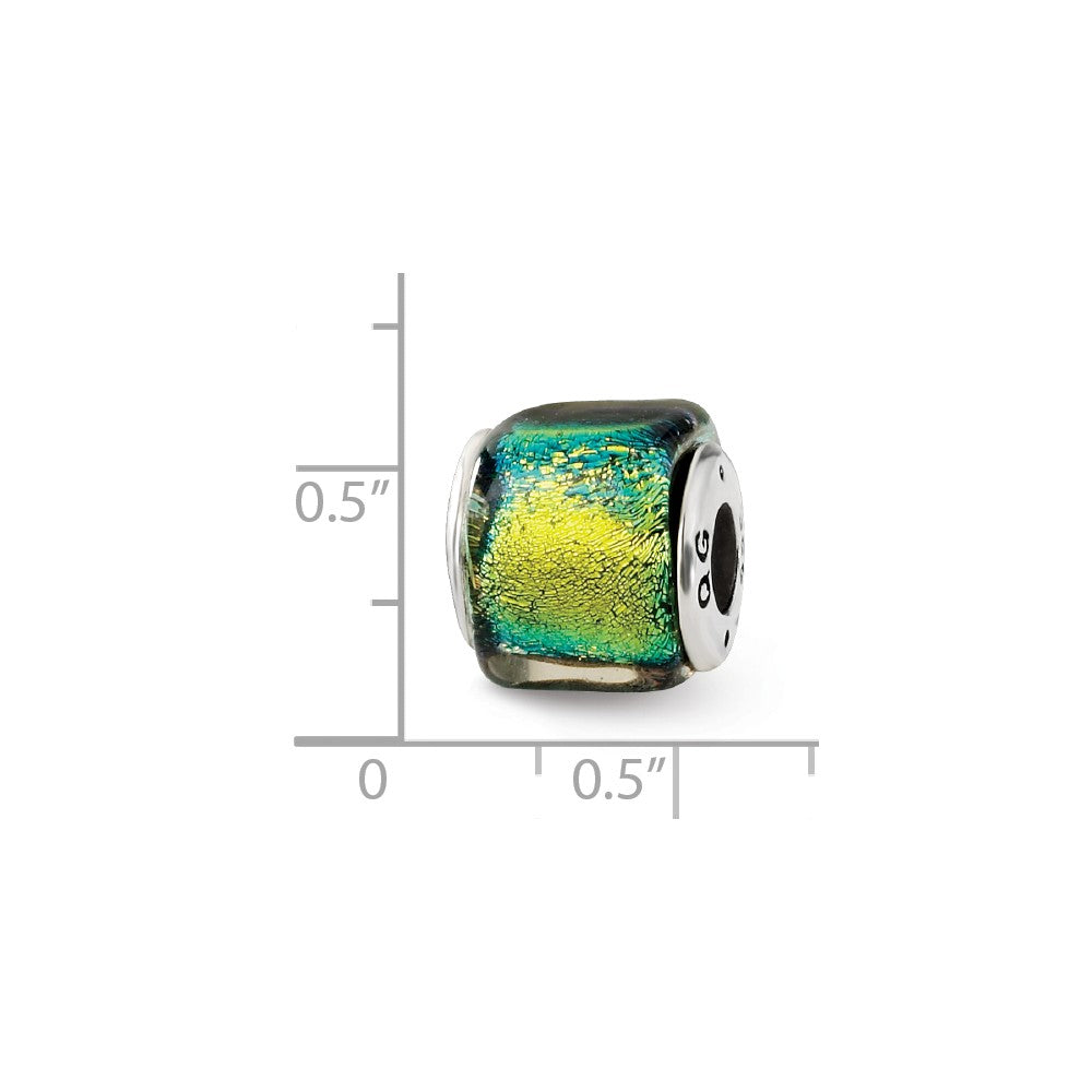 Alternate view of the Square Yellow Dichroic Glass Sterling Silver Bead Charm by The Black Bow Jewelry Co.