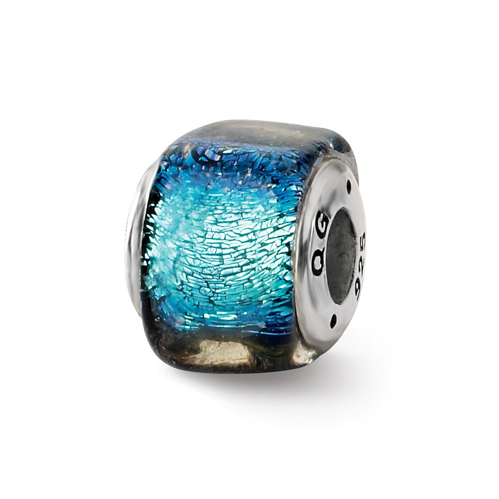Square Blue Dichroic Glass Sterling Silver Bead Charm, Item B9530 by The Black Bow Jewelry Co.