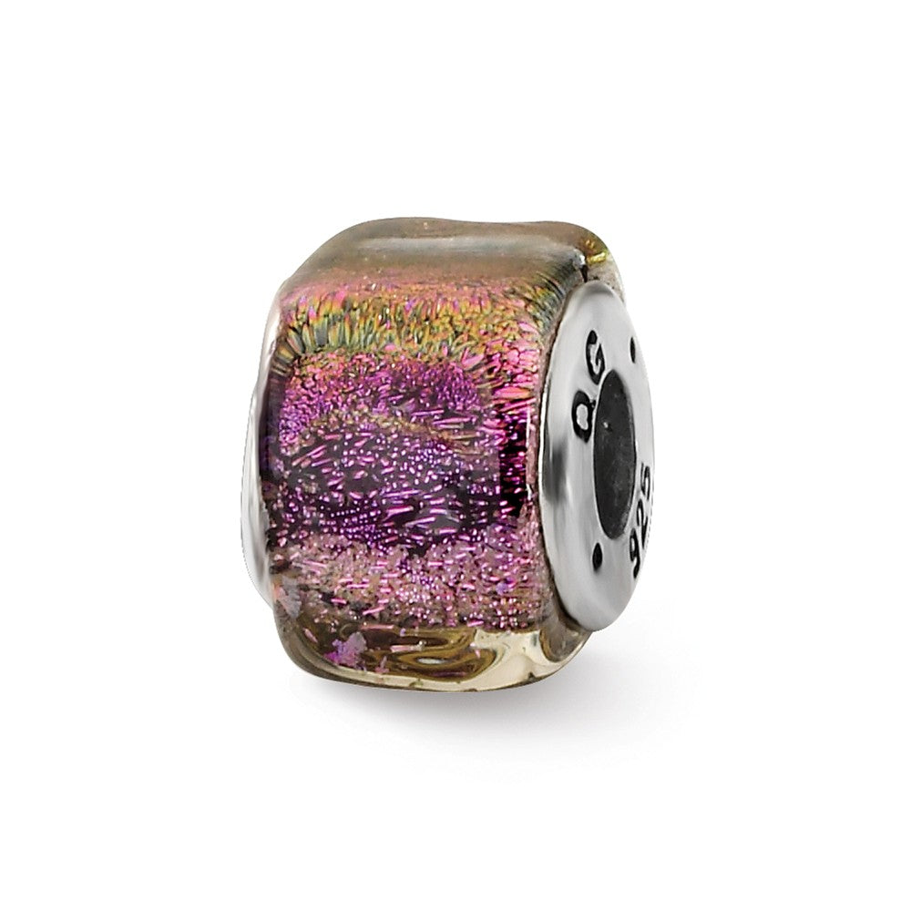 Square Purple Dichroic Glass Sterling Silver Bead Charm, Item B9531 by The Black Bow Jewelry Co.