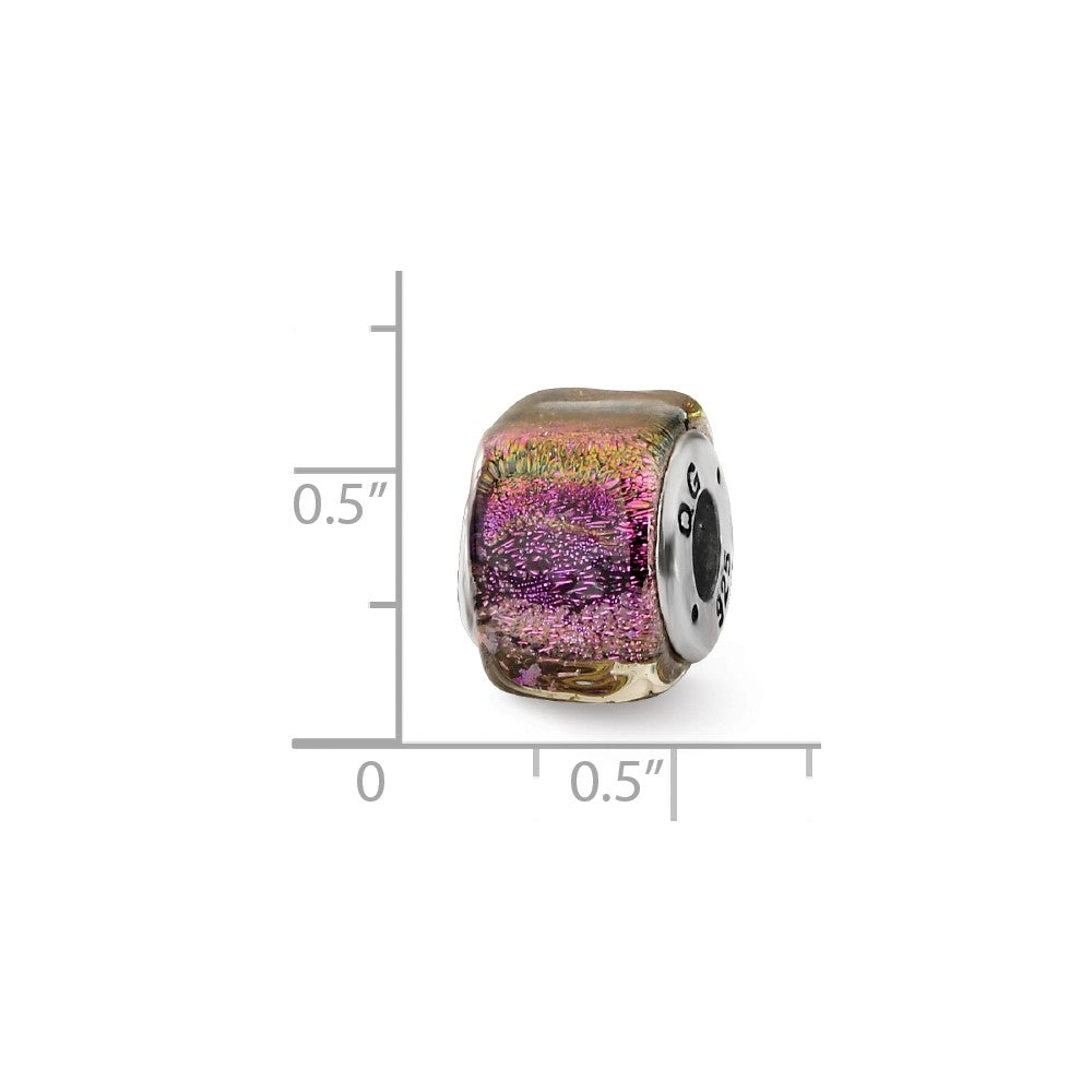 Alternate view of the Square Purple Dichroic Glass Sterling Silver Bead Charm by The Black Bow Jewelry Co.