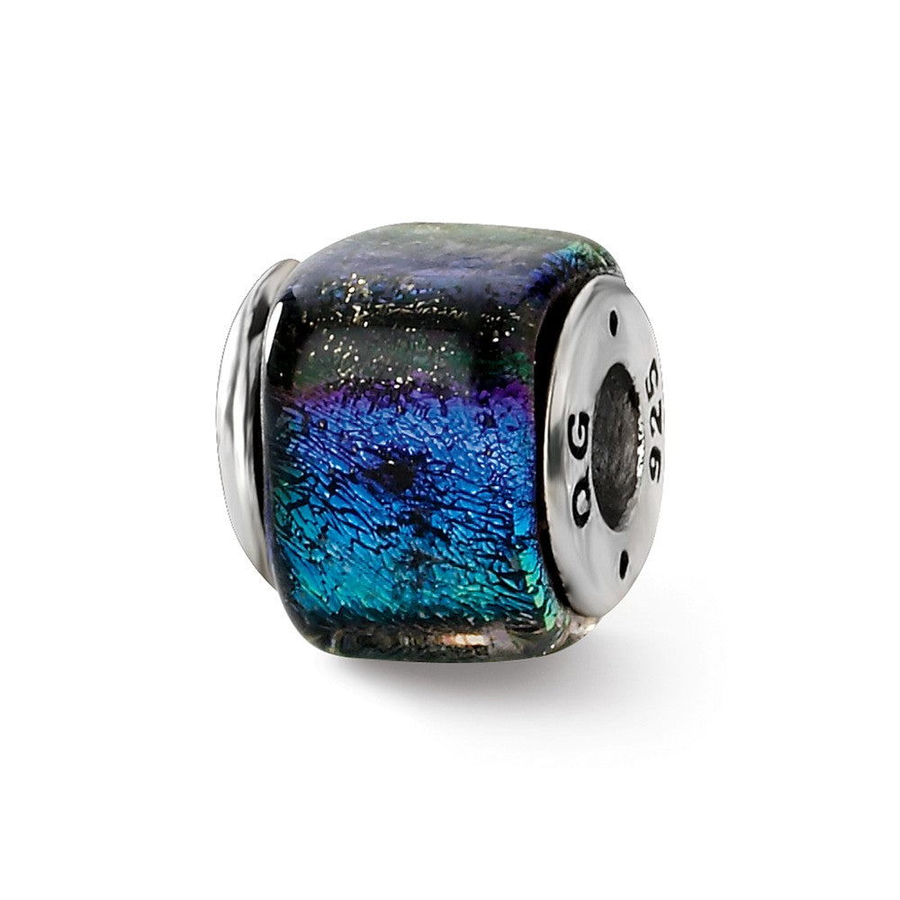 Square Rainbow Dichroic Glass Sterling Silver Bead Charm, Item B9532 by The Black Bow Jewelry Co.