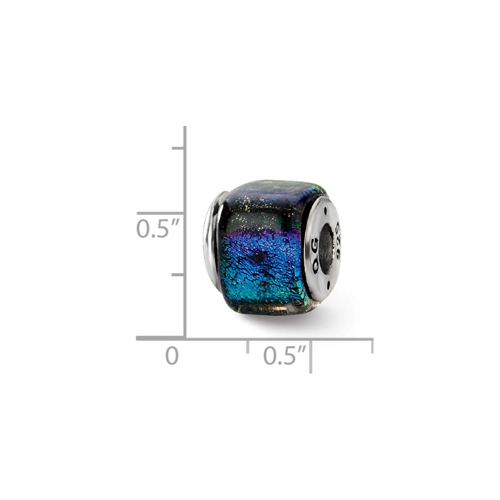 Alternate view of the Square Rainbow Dichroic Glass Sterling Silver Bead Charm by The Black Bow Jewelry Co.