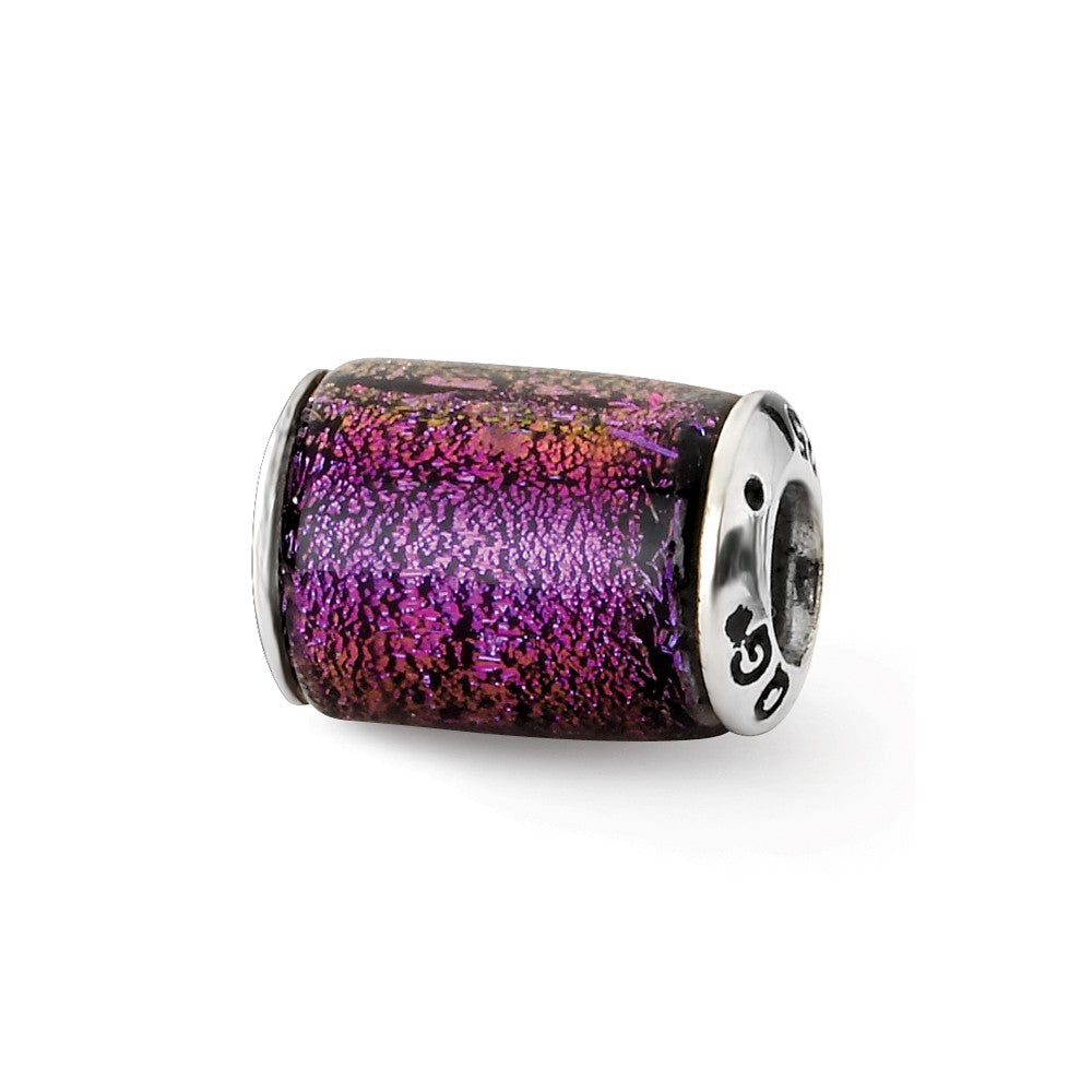 Purple Dichroic Glass Barrel Sterling Silver Bead Charm, Item B9536 by The Black Bow Jewelry Co.