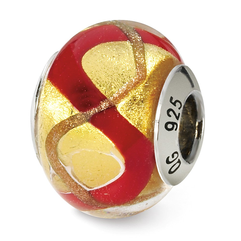 Sterling Silver, Yellow and Red Swirl Murano Glass Bead Charm, Item B9570 by The Black Bow Jewelry Co.