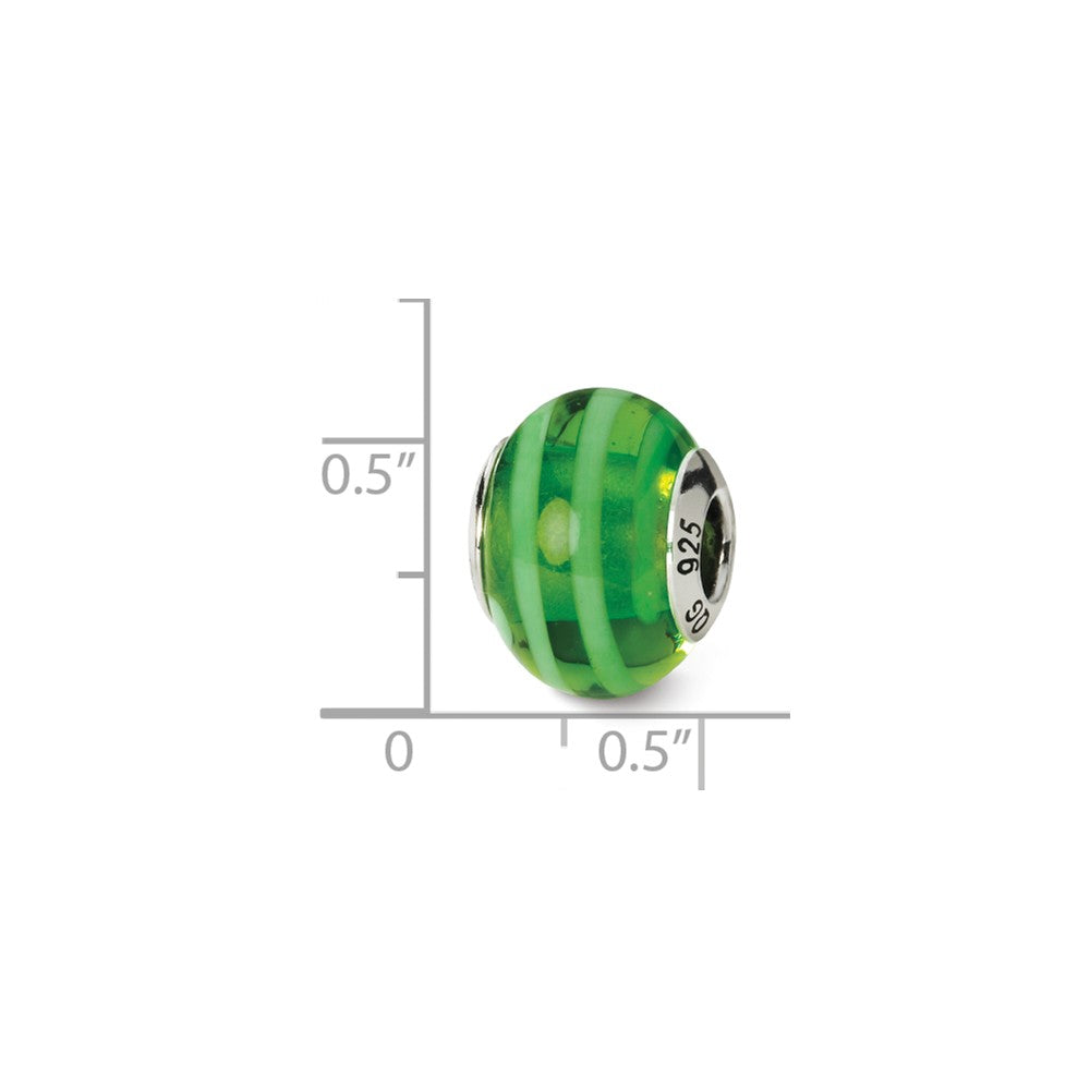 Alternate view of the Sterling Silver, Green Striped Murano Glass Bead Charm by The Black Bow Jewelry Co.