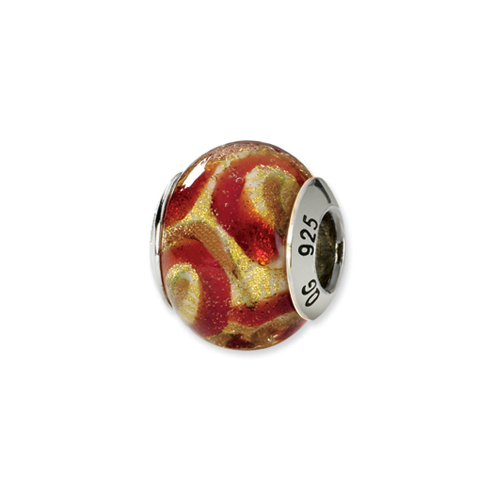 Sterling Silver, Yellow, Golden and Red Murano Glass Bead Charm, Item B9623 by The Black Bow Jewelry Co.