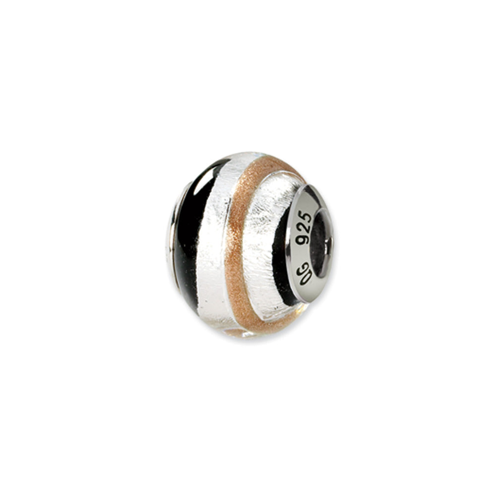 Sterling Silver, Black, and Golden Murano Glass Bead Charm, Item B9636 by The Black Bow Jewelry Co.