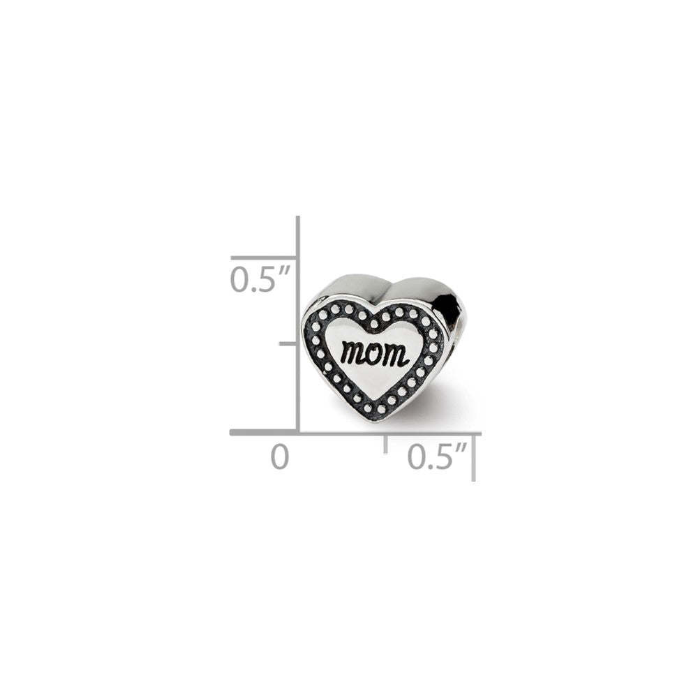Alternate view of the Sterling Silver Mom Heart Bead Charm by The Black Bow Jewelry Co.