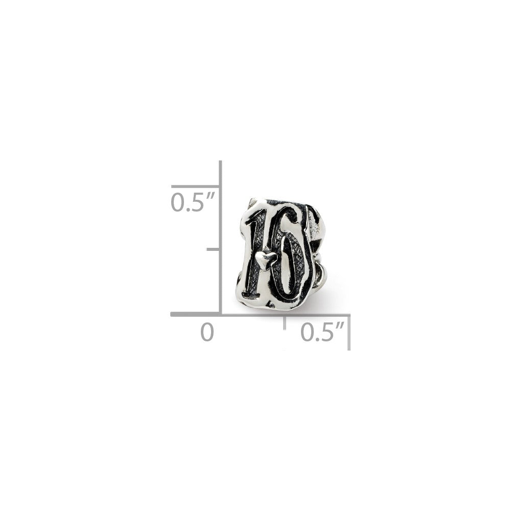 Alternate view of the Sterling Silver Special Year Number 16 Bead Charm by The Black Bow Jewelry Co.