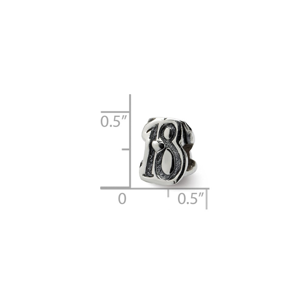 Alternate view of the Sterling Silver Special Year Number 18 Bead Charm by The Black Bow Jewelry Co.