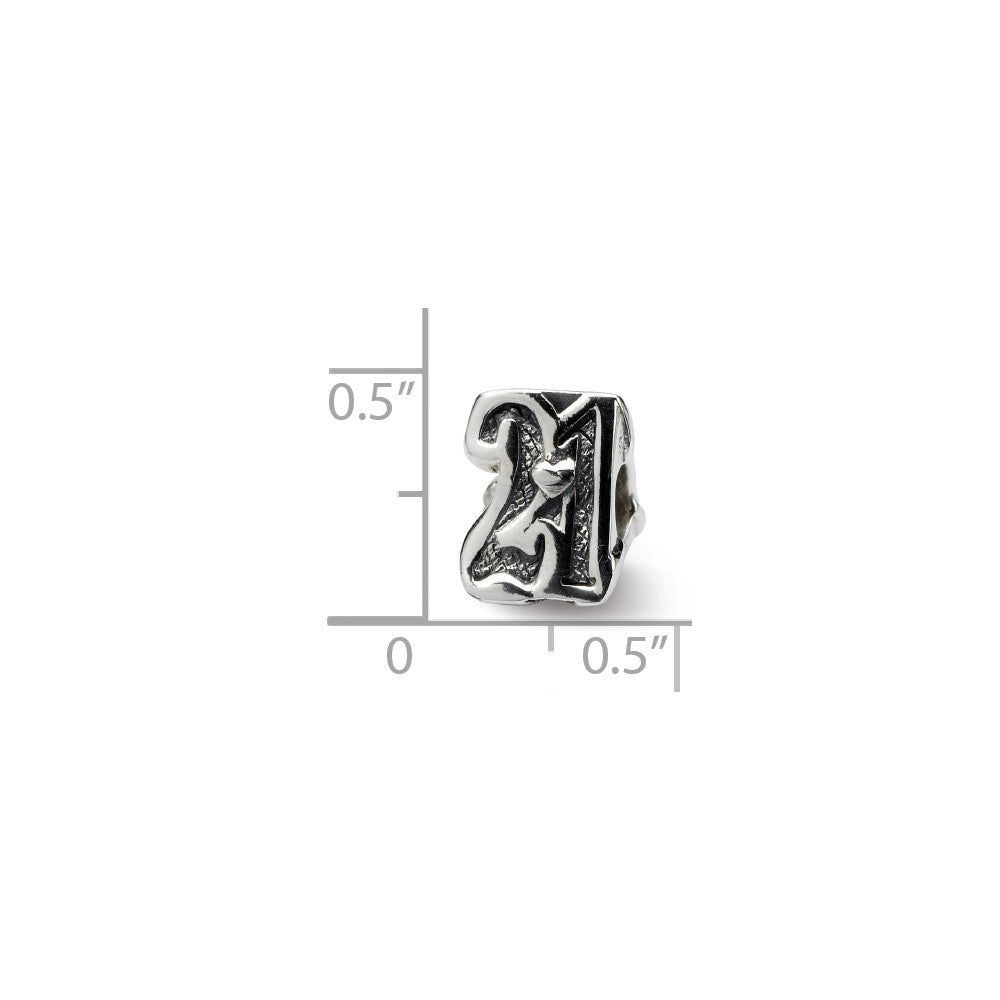 Alternate view of the Sterling Silver Special Year Number 21 Bead Charm by The Black Bow Jewelry Co.