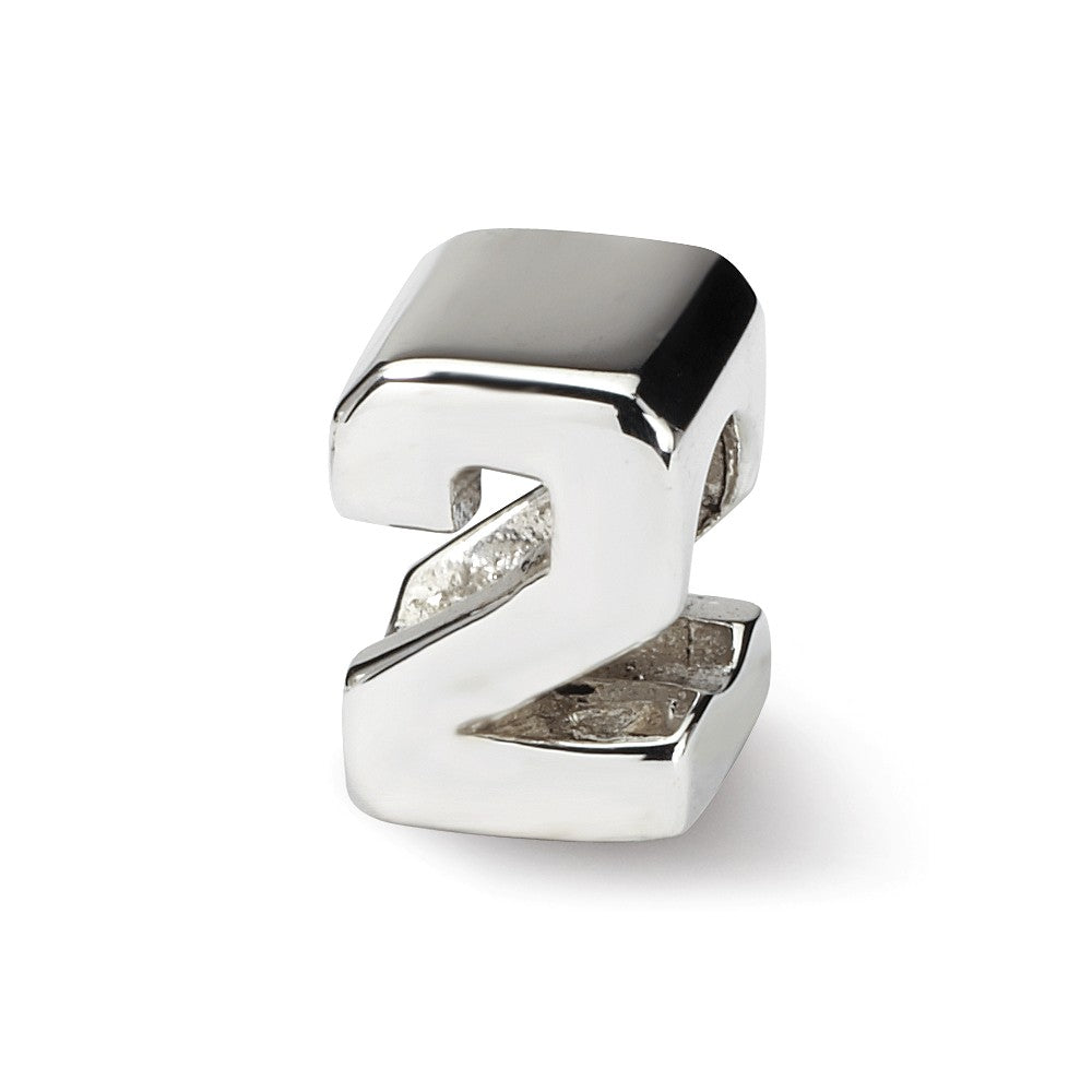 Sterling Silver Block Style, Number 2 Bead Charm, Item B9677 by The Black Bow Jewelry Co.