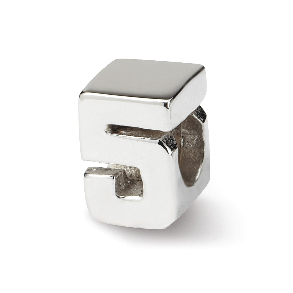 Sterling Silver Block Style, Number 5 Bead Charm, Item B9680 by The Black Bow Jewelry Co.