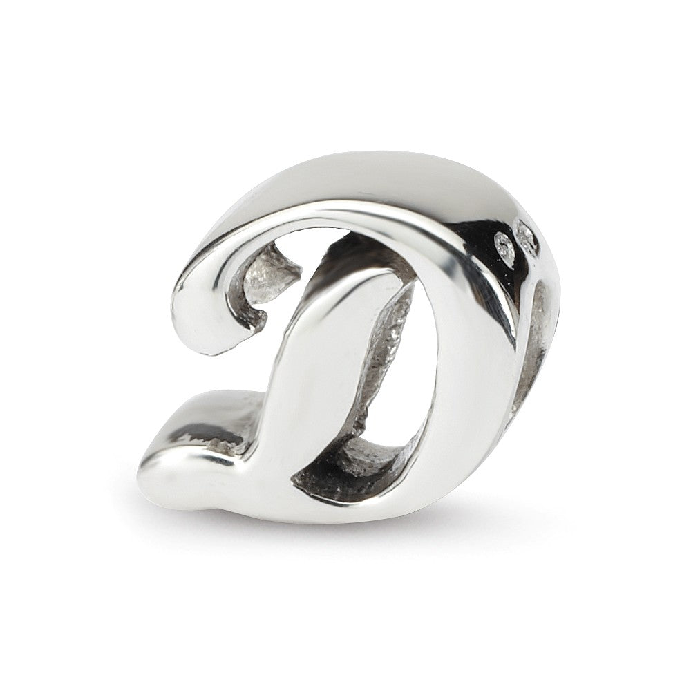 Sterling Silver Script Style, Letter D Bead Charm, Item B9688 by The Black Bow Jewelry Co.