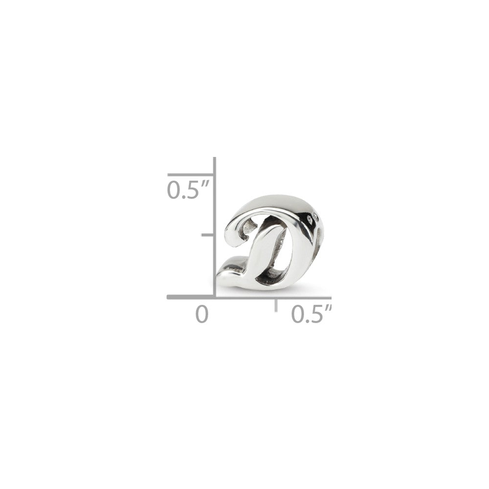 Alternate view of the Sterling Silver Script Style, Letter D Bead Charm by The Black Bow Jewelry Co.