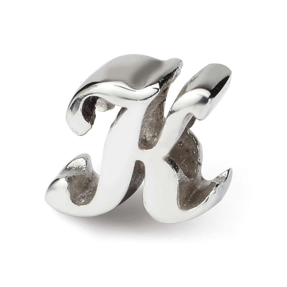 Sterling Silver Script Style, Letter K Bead Charm, Item B9695 by The Black Bow Jewelry Co.