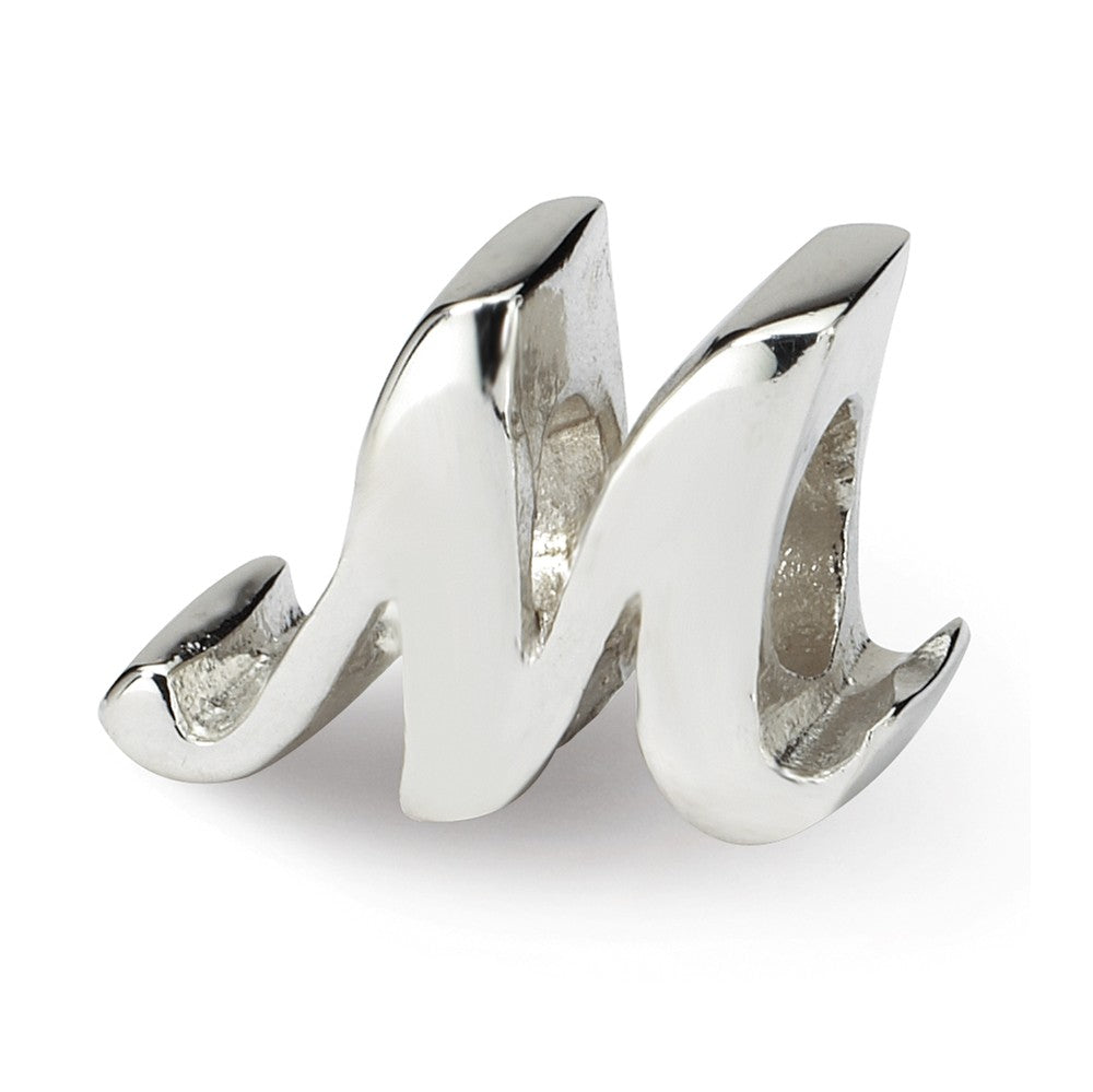 Sterling Silver Script Style, Letter M Bead Charm, Item B9697 by The Black Bow Jewelry Co.