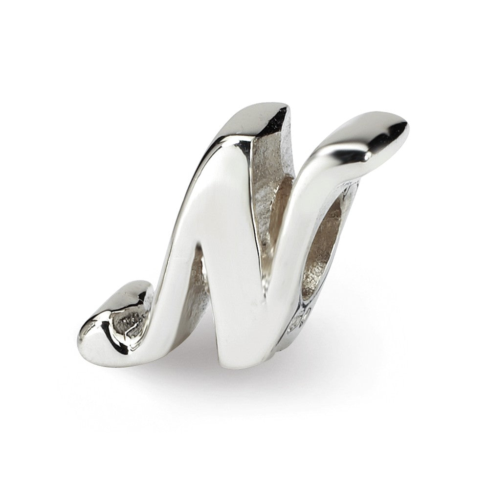 Sterling Silver Script Style, Letter N Bead Charm, Item B9698 by The Black Bow Jewelry Co.