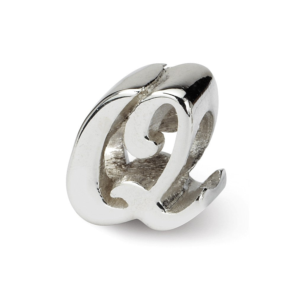 Sterling Silver Script Style, Letter Q Bead Charm, Item B9701 by The Black Bow Jewelry Co.