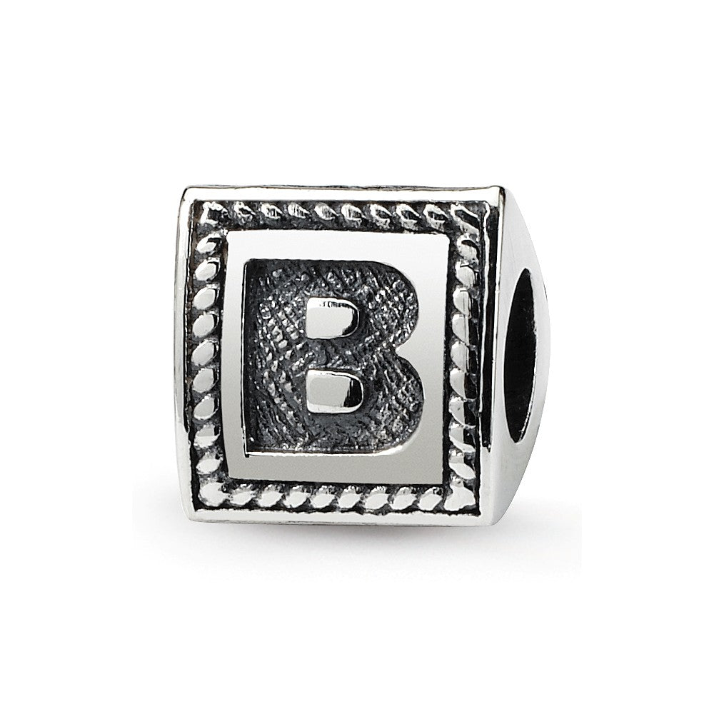 Triangle Block, Letter B Sterling Silver Bead Charm, Item B9712 by The Black Bow Jewelry Co.