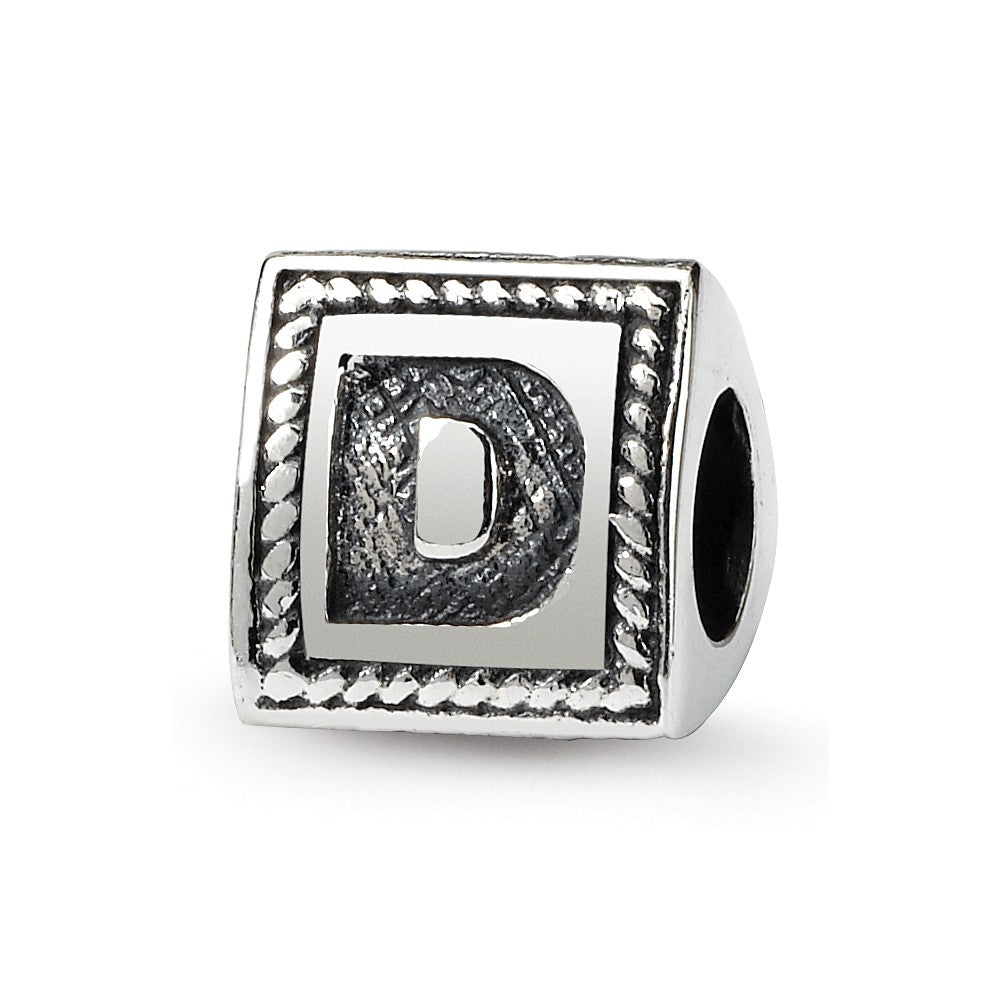 Triangle Block, Letter D Sterling Silver Bead Charm, Item B9714 by The Black Bow Jewelry Co.