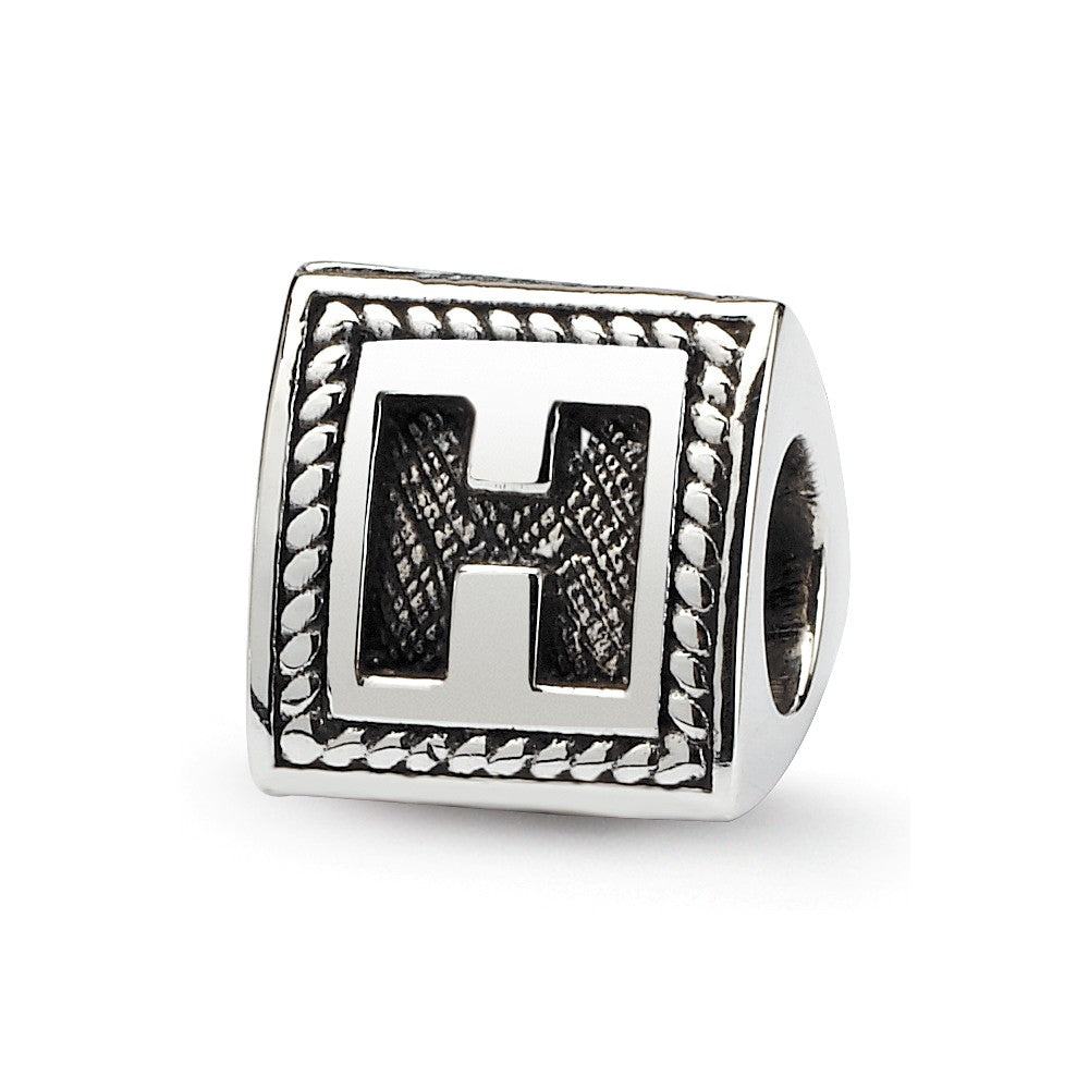 Triangle Block, Letter H Sterling Silver Bead Charm, Item B9718 by The Black Bow Jewelry Co.