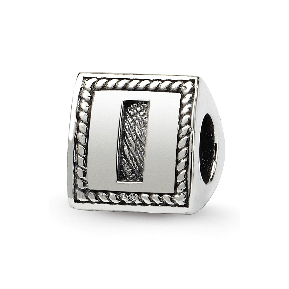 Triangle Block, Letter I Sterling Silver Bead Charm, Item B9719 by The Black Bow Jewelry Co.
