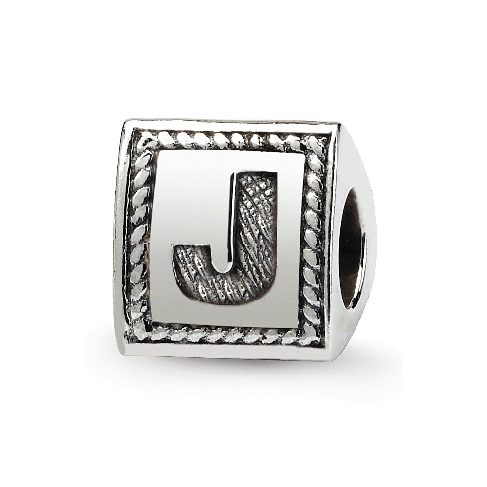 Triangle Block, Letter J Sterling Silver Bead Charm, Item B9720 by The Black Bow Jewelry Co.