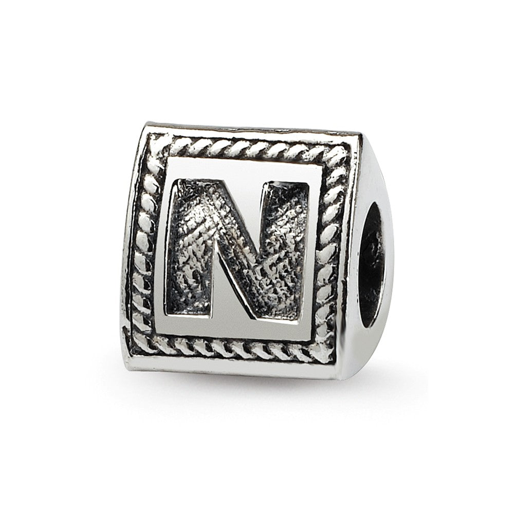 Triangle Block, Letter N Sterling Silver Bead Charm, Item B9724 by The Black Bow Jewelry Co.