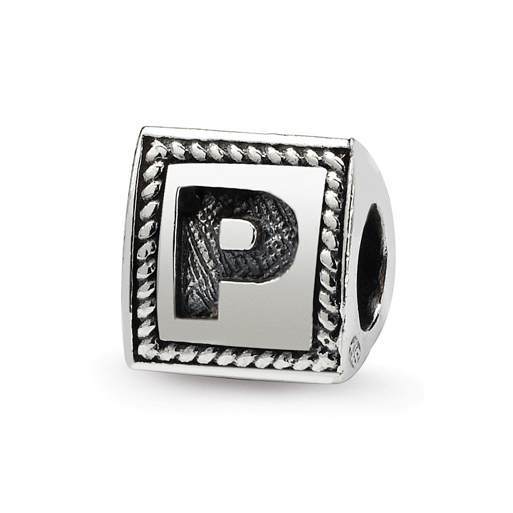 Triangle Block, Letter P Sterling Silver Bead Charm, Item B9726 by The Black Bow Jewelry Co.