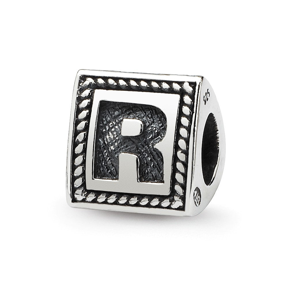 Triangle Block, Letter R Sterling Silver Bead Charm, Item B9728 by The Black Bow Jewelry Co.