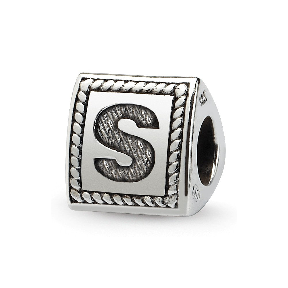 Triangle Block, Letter S Sterling Silver Bead Charm, Item B9729 by The Black Bow Jewelry Co.