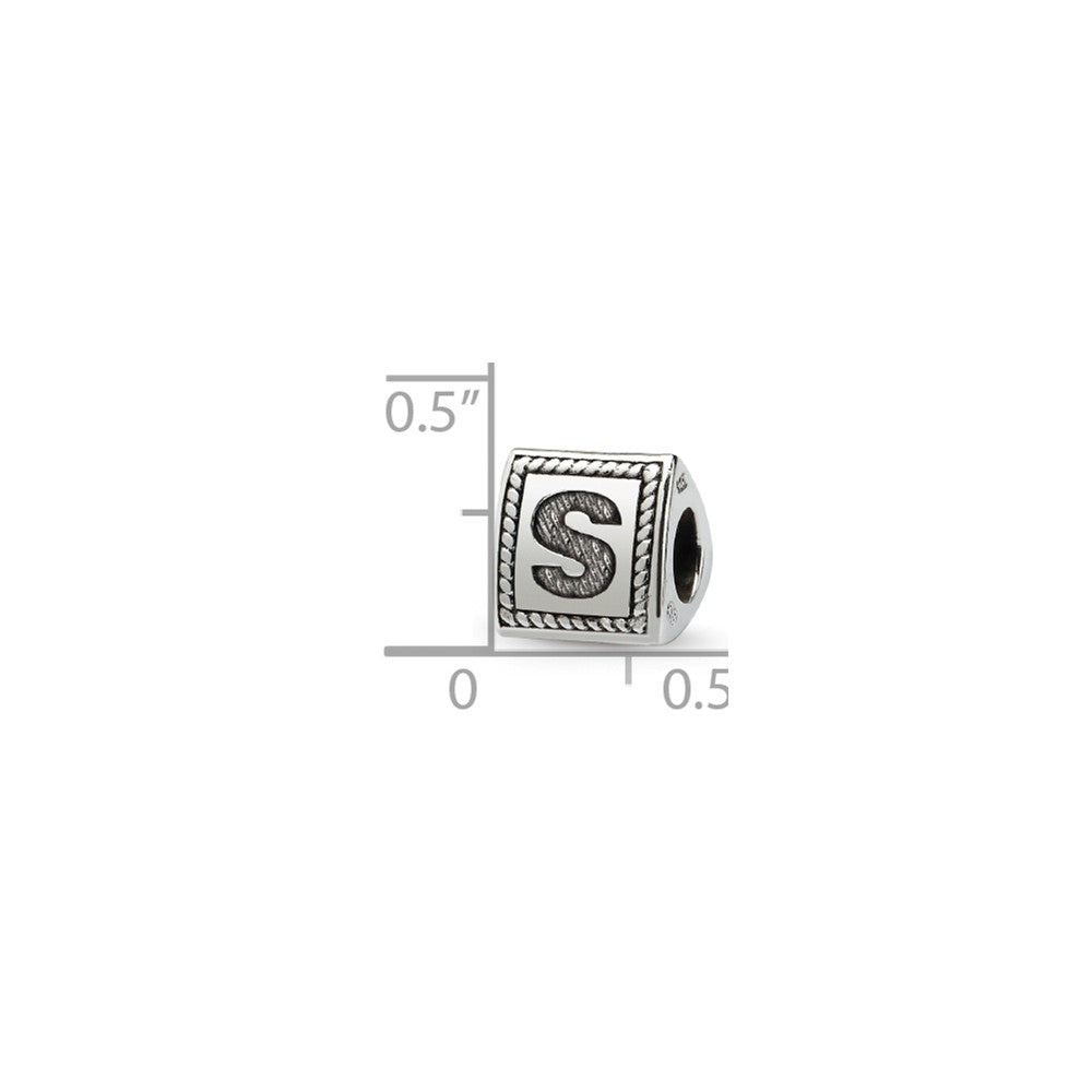 Alternate view of the Triangle Block, Letter S Sterling Silver Bead Charm by The Black Bow Jewelry Co.