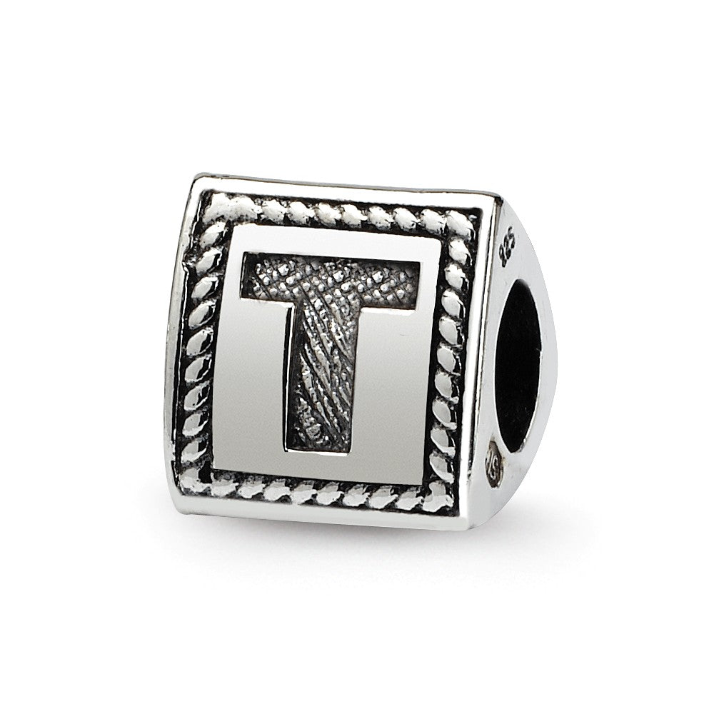 Triangle Block, Letter T Sterling Silver Bead Charm, Item B9730 by The Black Bow Jewelry Co.